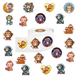 Monkey Animal Stickers (500 Pieces), 10 Graphic Cartoon Decal Rolls Self Adhesive Seals for Kids Girls Boys Teen Birthday Party Decorations Water Bottle Laptop Scrapbook Cards Envelopes