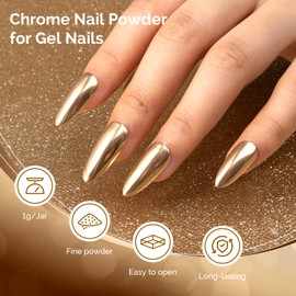 MelodySusie Champagne Gold Chrome Nail Powder for Gel Nails,Metallic Mirror Effect Pigment Stylish and Technological Fine Glitter for Home DIY Salon Use