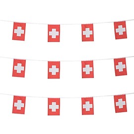 ZXvZYT Switzerland Swiss Flag Banner String,Small Mini Switzerland Pennant flags,For Grand Opening,National Sports Events,Party Festival Decorations(50 Feet 38 Flags)