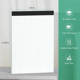 2 Pack Graph Paper Pad 8.5 x 11 Quad Ruled Graph Pads 4x4, White Grid Paper Pad Letter Size 8.5 x 11-Inch, Micro-Perforated Graph Paper Notebook 30 Sheets Math Paper Writing Pads for Office School