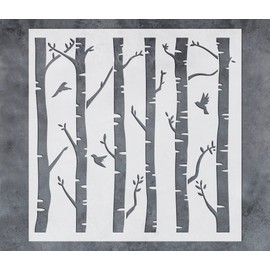 GSS Designs Birch Tree Stencil 12x12Inch Reusable Art Stencils for Painting on Wood Wall Furniture Plastic Tree Stencils for DIY Crafts