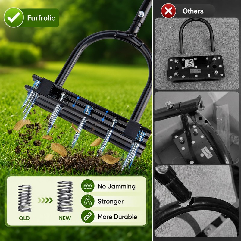 Furfrolic Lawn Aerator - 2-in-1 Manual Aerator with Automatic Dirt