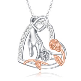 HARMONY BOLA Mom Necklace 925 Sterling Silver Mother and Daughter/Son Holding Hands Pendant Jewellery for Grandmother Mom Daughter Mother's Day Gifts, Sterling Silver
