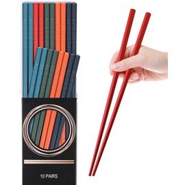 10 Pairs Reusable Fiberglass Chopsticks Dishwasher Safe, GLAMFIELDS Premium Multicolor Japanese Style Chop Sticks for Sushi, Anti-slip, Lightweight, 9 1/2 inches