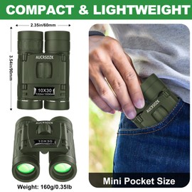Kids Binoculars Compact for Bird Watching Hunting with Low Night Vision Aucrsozk 10 x 30 Small Mini Lightweight Folding Pocket Binocular Telescope Toy for Boys and Girls Outdoor - Green