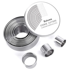 12 Pieces Round Cookie Biscuit Cutter Set,Graduated Circle Pastry Cutters,18/8 Stainless Steel Cookie Cutters and Donut Cutter Ring Molds