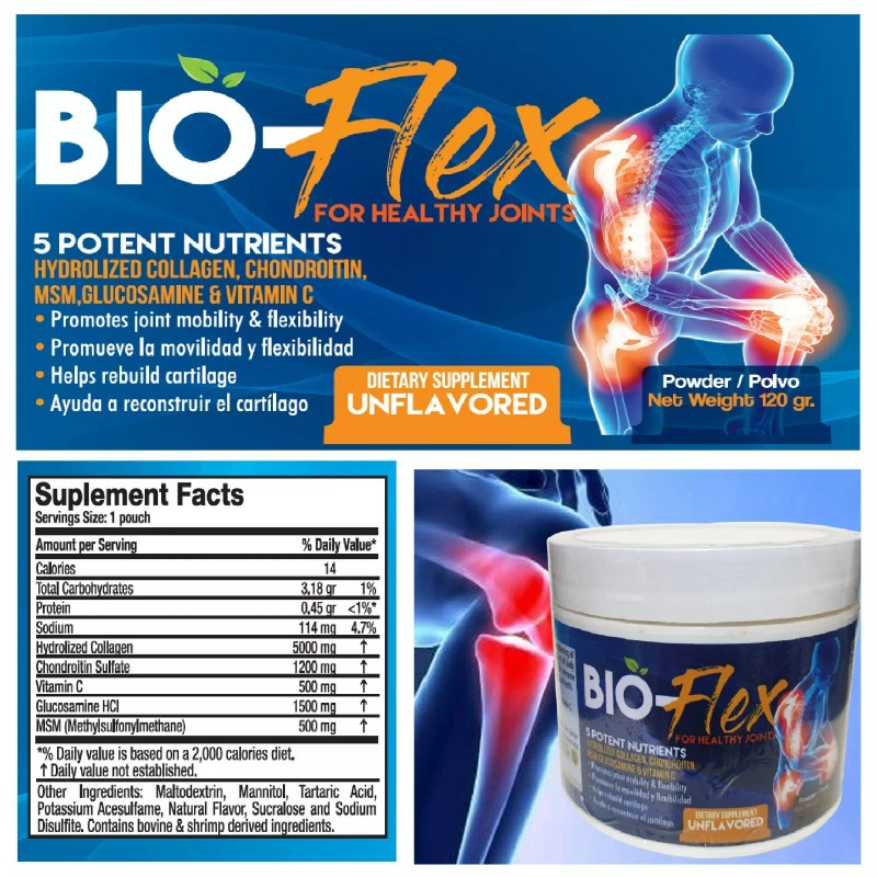 BIO-FLEXY HYDROLYZED COLLAGEN Chondroitin Glucosamine MSM 120gr For Flexibility