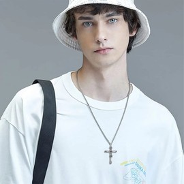 HUKKUN Crucifix Necklace for Men Sterling Silver Catholic Jesus Cross Necklace Christain Religious Jewelry Gift for Men