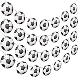 Soccer Party Decoration Pre-Strung Soccers Banner 4PCS Soccer Theme Birthday Garland Soccer Ball Hanging Decor for Boys Soccers Sports Theme Birthday Baby Shower Supplies