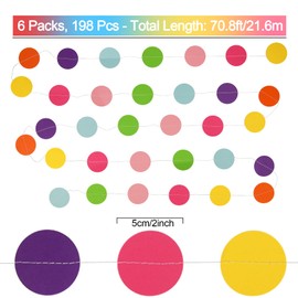 AhfuLife Pack of 6 18 m Round Paper Garland, Colourful Carnival Garland Decoration, Circle Dots, Hanging Rainbow Garland for Carnival, Carnival, Birthday, Party, Nursery, Balcony Door Decoration
