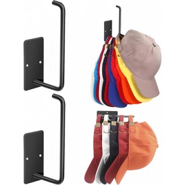 THJOPOKEEL Soporte para Gorras de Béisbol, 2 Piezas, Gancho Fuerte sin Perforación, Almacenamiento Multiusos Capacidad para 10 Gorras (Negro)