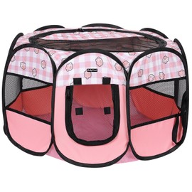 Lucky Monet Foldable Dog Playpen Cat Puppy Playpen Indoor Pop Up Pet Animal Playpen Outdoor Kennel Cage Pen Tent for Small Medium Dog Puppy Cat Kitten Rabbit - Small, Pink