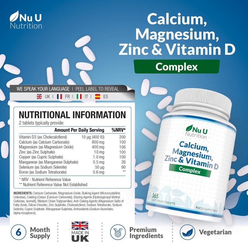 Nu U Nutrition Calcium Magnesium Zinc & Vitamin D Supplement