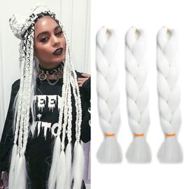 Gairyan Jumbo Braid Extensions, 60 cm, Synthetic Hair for Braiding, Hair Extensions, 3 Bundles, 300 g, Braiding Hair, Ombre, Braiding Extensions, Box Crochet Braids, White