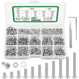 Foliv 570 Pieces Stainless Steel M3 Screws and Nuts Assortment Set, Silver Half Round Head Hexagon Socket Screw Flat Disc Kit, Threaded Machines, Hex Screws for Home Office Industrial Electronics