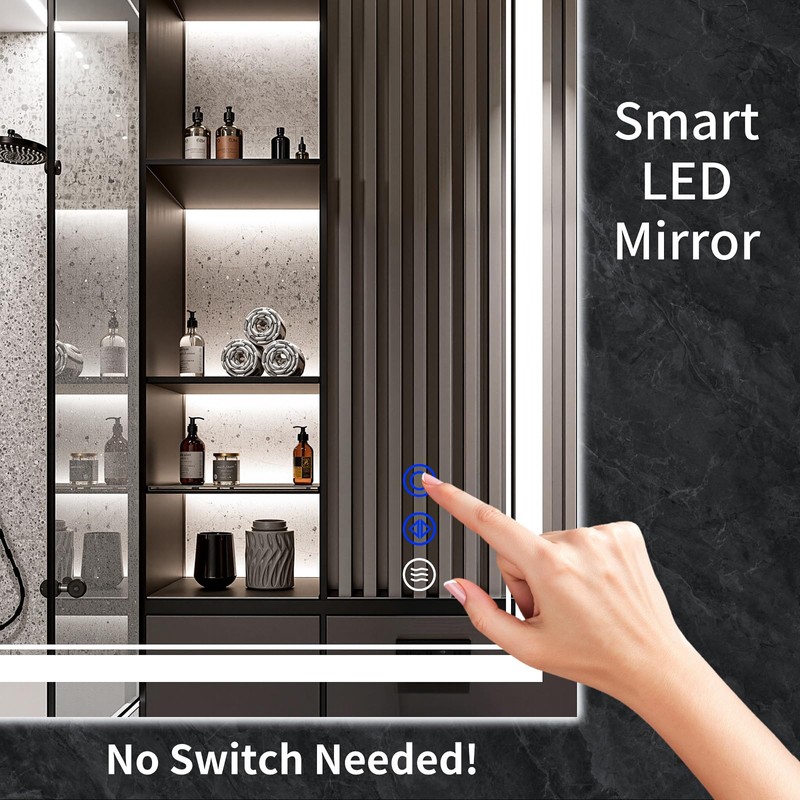 InfiniGlass 30"x24" LED Bathroom Mirror with Anti-Fog, Stepless Dimmable Lights,