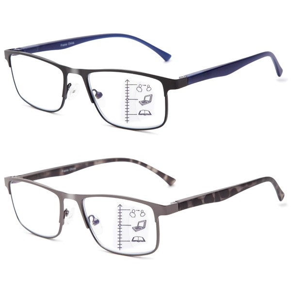 2 Pack Progressive Multifocus Reading Glasses Men - Metal Frame