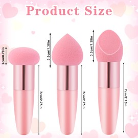 Oruola 3pcs Pink Beauty Blender,Foundation Sponge for Liquid Makeup with Plastic Handle,Different Shapes of Makeup Applicator Sponge,Multipurpose Mushroom Powders Puff Dry & Wet Use for Powder Cream