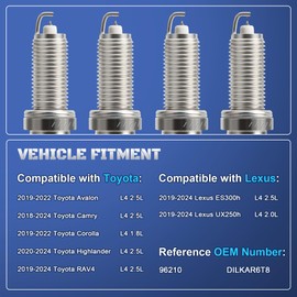 Double Iridium Spark Plugs 4 Pack Fits for 2018-2024 Toyota Camry Corolla Highlander RAV4 Avalon & Lexus ES300h UX250h L4 1.8L 2.5L 2019 2020 2021 2022 2023 2024 Replaces 96210, DILKAR6T8
