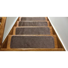 Euro Collection Stair Treads Collection Indoor Skid Slip Resistant Carpet Stair Tread 8 ½ inch x 30 inch (Set of 4, Cappuccino Brown)