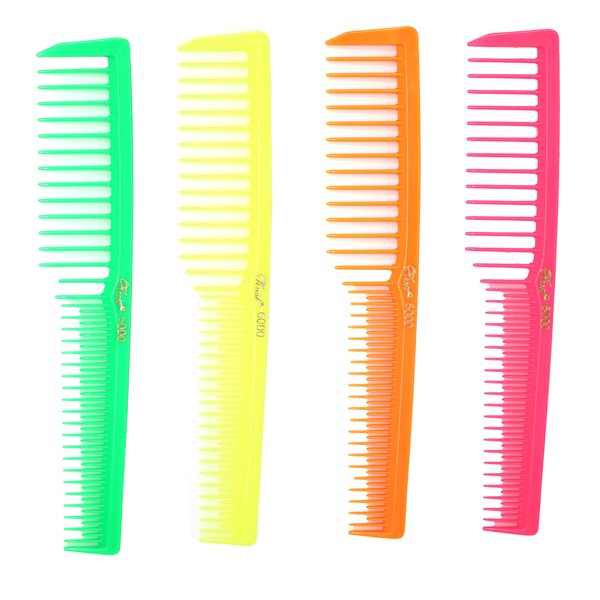 Krest 6000 7 in. Teasing Combs Lift Vent Hair Combs Pack Space Tooth Wide teeth Comb 12 Pc. (Neon Mix)