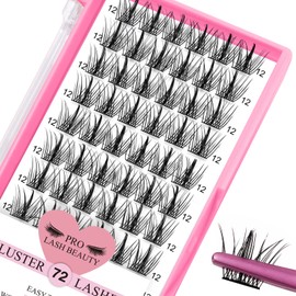 Cluster Eyelashes, Pack of 72 Individual Eyelashes, Eyelash Clusters, DIY Eyelash Extensions, Super-Thin Band, Reusable, Soft & Comfortable (Dazzle-D-12 mm)
