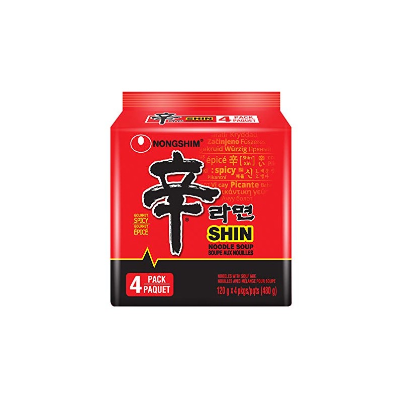 Nongshim Shin Original Ramyun, Spicy, 4.2 Oz, 4 Count, Pack