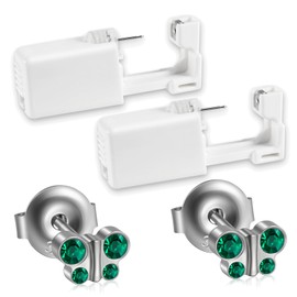 CHUANCI PAIR - Piercing para orejas estériles desechables, para uso doméstico, con diseño de flor, mariposa, tragus, kit de herramientas para perforar el oído, Acero quirúrgico 316L y acrílico, Piedra