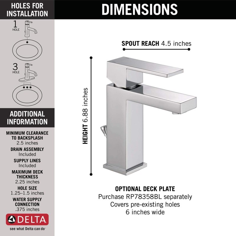 Delta Faucet Modern Single Hole Bathroom Faucet, Chrome Single Handle