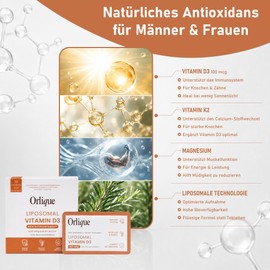 Liposomal Vitamin D3 K2 Magnesium Liquid - 30 Sachets - High Dose 100 mcg Vitamin D3 per Day - 1 Month Supply - High Bioavailability for Immune System, Bones & Muscles - Vegan & Lab Tested