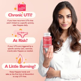 Happee Urinary Tract Health Supplement for Women & Men – Fast-Acting UTI Relief and Prevention, 500mg D-Mannose & Antioxidants, Supports Kidney and Bladder Health, Berry Flavor, 60 Chewables