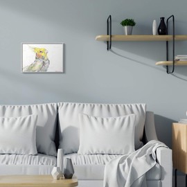 Stupell Industries Cockatiel Bird Portrait Tropical Yellow Pet, Design by George Dyachenko Grey Framed Wall Art, 11 x 14, White