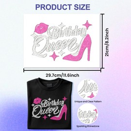 ANATTASOUL White Rhinestone Iron on Transfer Birthday Queen Bling Diamond Hotfix Patches for Clothes, Large Iron On Sequin Applique for Jeans Jacket Caps Bag T-Shirts Shoes DIY Decor