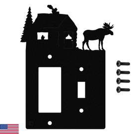 Moose & Cabin Toggle Light Switch & Single Gang (Rocker-GFCI) Wall Plate (Single Toggle with GFCI (Rocker), Black) - MADE IN USA