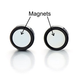 2pcs Magnetic Black Circle Stud Earrings for Men Women, Non-Piercing Clip On Cheater Fake Ear Gauges, Wide:10MM, Metal, No Gemstone