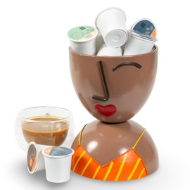 Made Easy Kit Coffee Pod Basket Organizer Practical Decoration - Compatible with Keurig K-Cup Pods & Capsules - Home Cafe Bar Decor Useful Kitchen Countertop Freestanding (Orange Yellow Stripe)