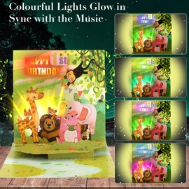 Ecloverlife 1st Birthday Cards for Kids, Pop Up Cards with Colourful Lights and with Happy Birthday Music, Birthday Gifts for 1 Year Old Boys, Girls, Grandsons, Granddaughters