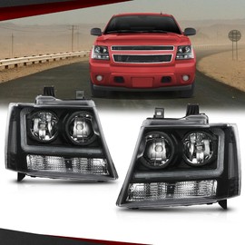 CROSSDESIGN LED Headlights Assembly Front Headlamp Left & Right Fit for Chevy Tahoe Suburban 1500 2007-2014, Fit for Chevy Avalanche Suburban 2500 2007-2013 Clear Lens Black Housing Clear Reflector