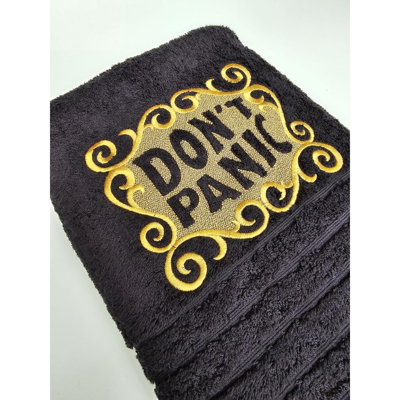 Don't Panic Black Bath Towel, Towel Day Towel, 25th May
