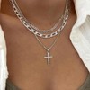 Cross Necklace for Women Dainty 3 Layered Stackable Silver Pendant