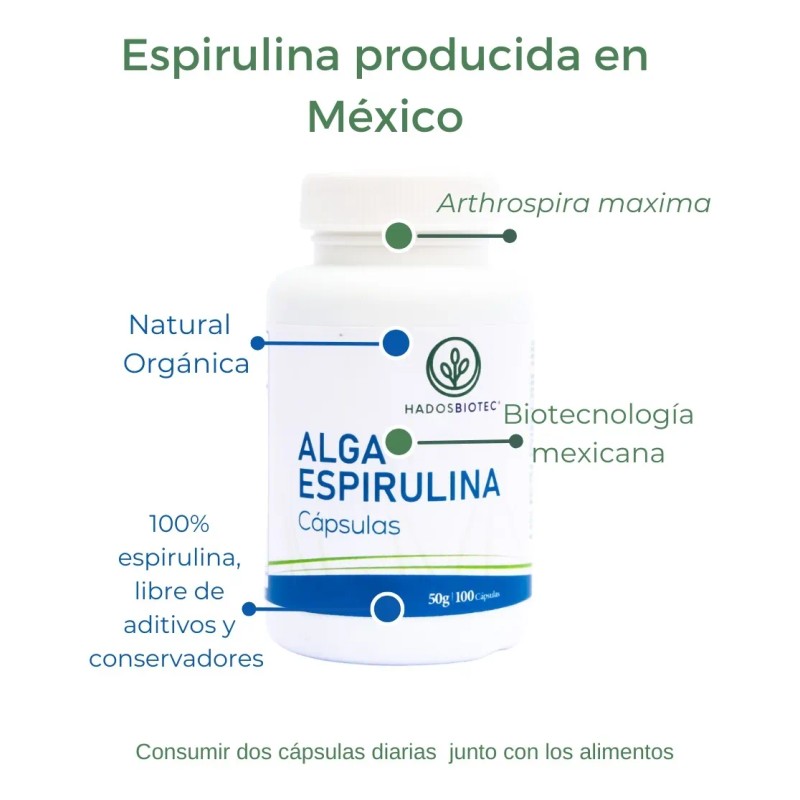 Alga Espirulina Cápsulas Sin Conservadores 50 G 100 Cap