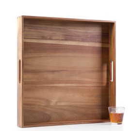 Extra Large Square Wood Tray, Generously 22" Acacia Serving Trays for Large Ottoman Coffee Table, Giant Square Shape Sofa Tray with Handles, Kitchen Organizer Storage Trays Huge Counter Serveware