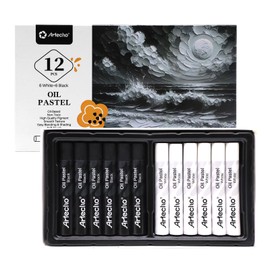 Artecho Oil Pastels Set of 12 PCS, 6 White and 6 Black, Crayons for Art Painting, Drawing, Blending (10 x 70 mm)