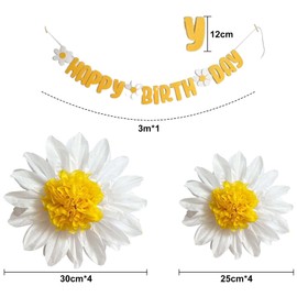 8 Stück Daisy Party Decoration White Yellow Flowers Artificial Daisies and Happy Birthday Banner Hanging Deco for Birthday Wedding Classroom Backdrop