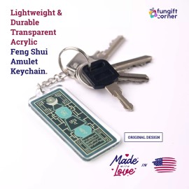 FunGiftCorner Emerald Pagoda with Om Ah Hum Amulet Feng Shui Keychain, Acrylic, USA (2 Pack)