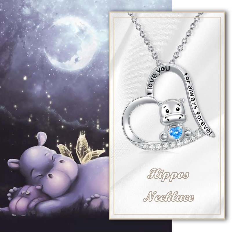 YFN Hippo Gifts for Women Sterling Silver Hippo Heart Necklace