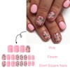 Flower Press on Nails Short Square Spring Fake Nails Pink