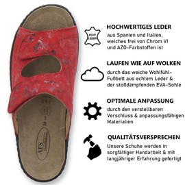 AFS-Schuhe 27832 Women's Hallux Leather Mules with Interchangeable Footbed, Comfortable Slippers for Women with Velcro Fastening, Made in Germany, red, 39 EU