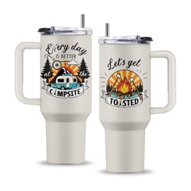 Uibunoo Gift Idea for Campers, Campsite Tumbler with Handle, 40 Oz Stainless Steel Camp Tumbler, Camper Gifts for Campers Women Men, Camping Lovers, Gifts for Fathers Day