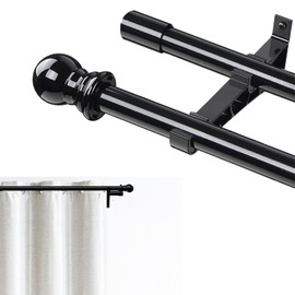 28-145Inch Double Curtain Rods 1 Inch Diameter Heavy Duty Dual Curtain Rods for Window Adjustable Splicing Curtain Rods for Living Room, Bedroom, Workplace, Bathroom